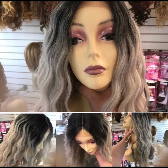 Long grey ombré Deep Wave wig lacefront swisslace - Picture 7 of 8